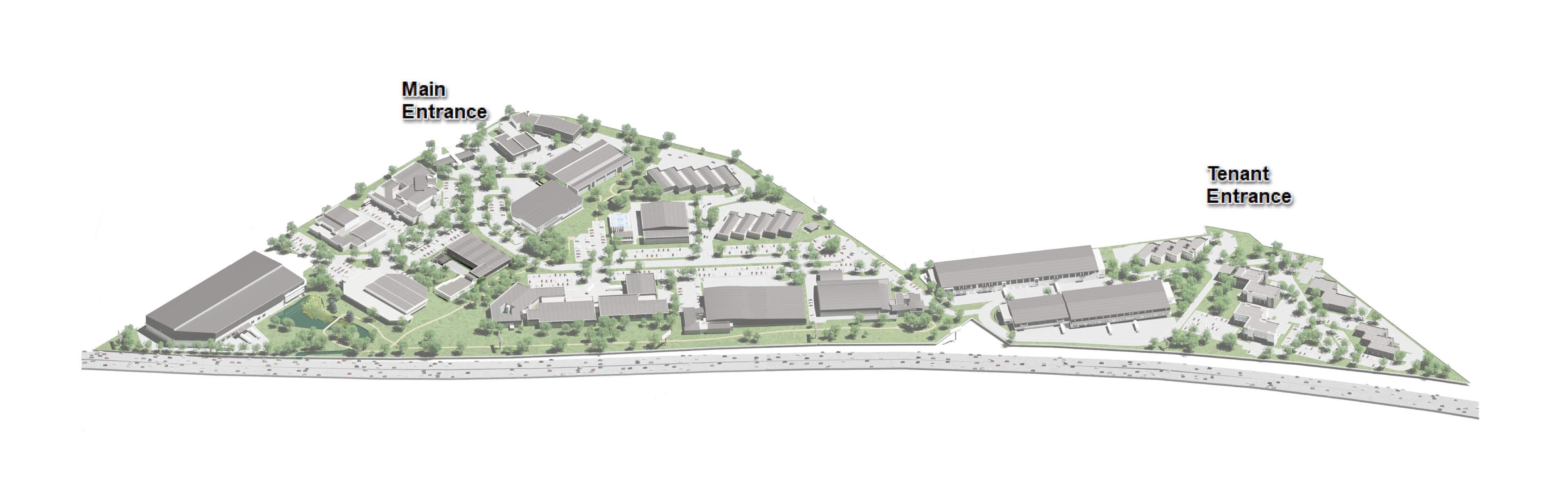 Complete map of Midpoint Business Park showing the main and tenant entrances